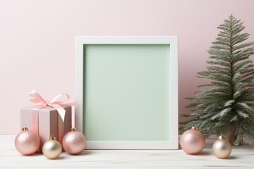 Wall Mural - Christmas frame green gift.