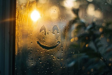 Canvas Print - Happy face doodle silhouette outdoors window glass.