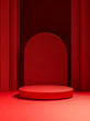 © Aisyaqilumar - Red background, empty product display podium on red floor with dark maroon background. Simple and clean design.