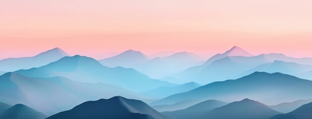 Wall Mural - Abstract of a mountain landscape with a gradient sky in shades of blue and pink.