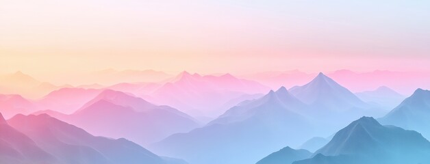 Wall Mural - Abstract of a mountain landscape with a gradient sky in shades of blue and pink.