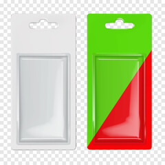 Wall Mural - hanging cardboard and clear plastic rectangle blister box. realistic 3d vector mock-up. blank rectan