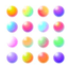 Wall Mural - Blurred balls with colorful gradients. Vector isolated trendy geometric shapes, samples of palettes with tints and shades. Blending colors, multicolor vibrant creative circles for banners
