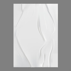 Fototapete - Glued white vertical rectangle paper sheet with copy space. Vector isolated realistic page with creases, crumpled texture effect. Empty advertising column or billboard mockup for creative design