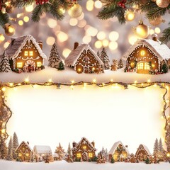 Pictures show Christmas festival.Cards and gingerbread lights in t the picture,.The Christmas cards have beautiful designs greetings,adding a festive glow.They create a cozy Christmas atmosphere.