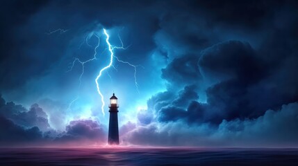 Wall Mural - Mysterious Lighthouse Under Dramatic Stormy Sky