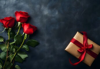 Wall Mural - Red Roses & Gift Box for Valentine's Day