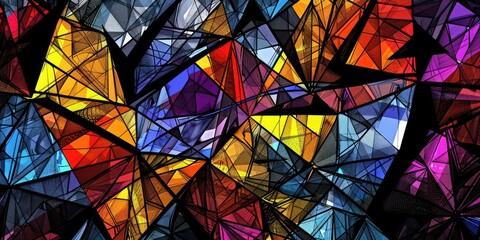 The abstract picture of the colourful geometry polygon multiple triangles repetitive shapes background, geometry is about study shapes, sizes, properties, and dimensions of objects and spaces. AIG51.