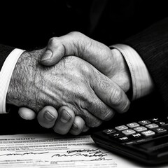 Business Deal Handshake With Calculator and Contract