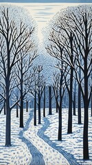 Canvas Print - New york winter scene drawing nature outdoors.