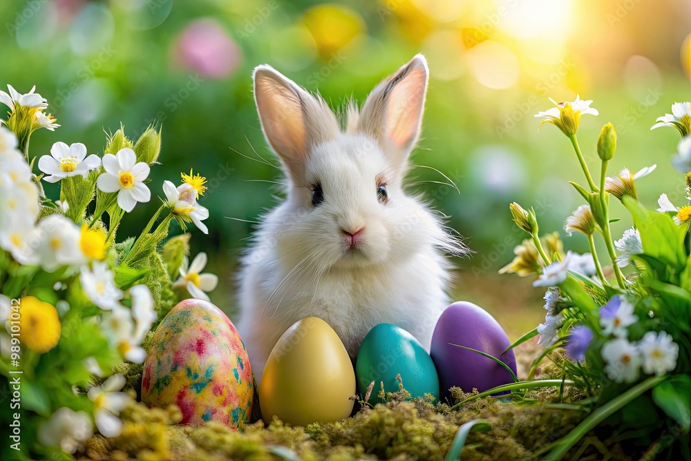 Adorable little rabbit with fluffy white fur and twitching whiskers ...