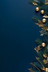 Wall Mural - navy blue christmas background with golden ornaments