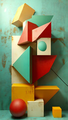 Wall Mural - 3d shapes in geometry math school- vertical  