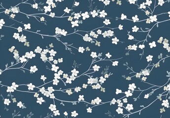 Wall Mural - seamless floral pattern with white blossoms on blue background