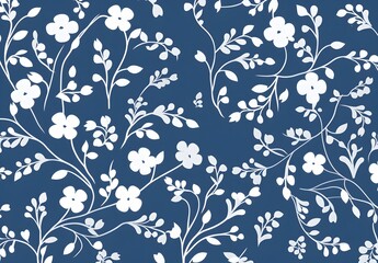 Wall Mural - Seamless Floral Pattern Blue Background