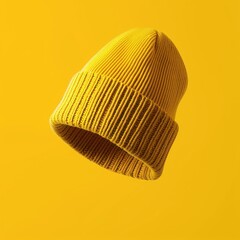 Canvas Print - Beanie  yellow yellow background headwear.