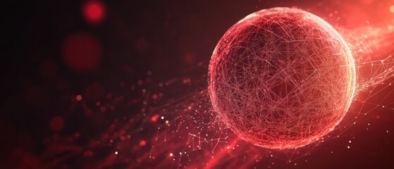 Wall Mural - Abstract depiction of a red sphere with interconnected lines and particles, symbolizing data or energy.