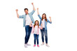 © deagreez - Full size photo of rejoicing dad mom and little foxy lady wear casual clothes isolated purple background