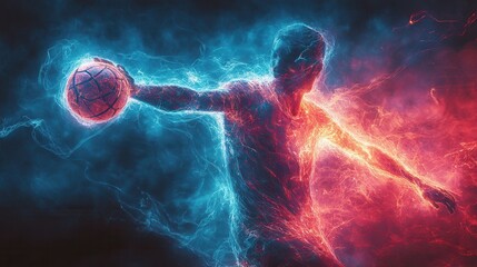 This digital artwork captures the energy and movement of a neon figure dynamically playing basketball The vibrant colors and energetic style make it a visually captivating piece blending 