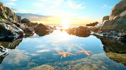 Wall Mural - Serene Sunset Reflection Over Rocky Tide Pool