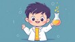 © HomeHug Ai Gallery - cute baby scientist holding a bubbling beaker, smiling excitedly Cartoonish style, simple lines, pastel palette Friendly and inviting