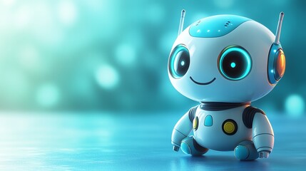 cute baby robot with colorful buttons and a smiling face Cartoonish style, simple lines, pastel colors Friendly and inviting