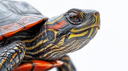 A close-up of a colorful turtle showcasing its detailed shell and vibrant markings.