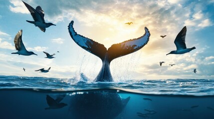 Wall Mural - Majestic Whale Tail Against a Vibrant Sky