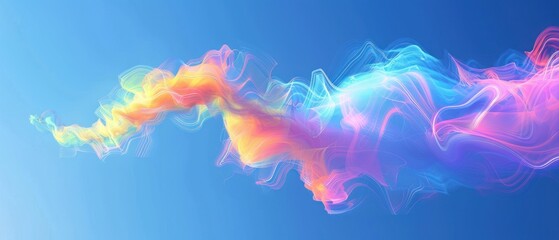 Wall Mural - Abstract colorful wave design with fluid shapes on a blue background.