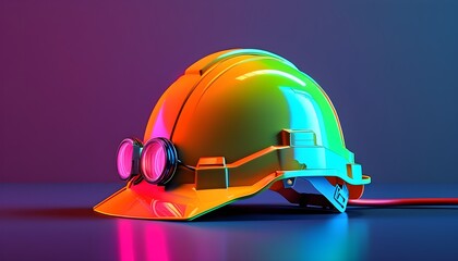 Wall Mural - Brightly colored neon safety helmet for enhanced visibility and protection in construction and industrial environments