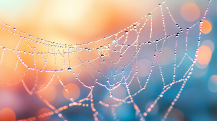 Spider Web with Water Droplets in Soft Pastel Light