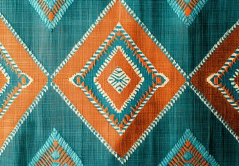 Vibrant Turquoise & Orange Geometric Fabric Pattern