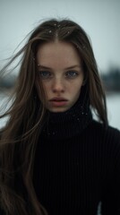 Poster - A woman with long hair and a black turtle neck sweater