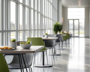 Hospital cafeteria with healthy food options, modern seating, hospital cafeteria, patient nutrition