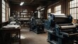 © Arceli - Print shop with printing press and paper background