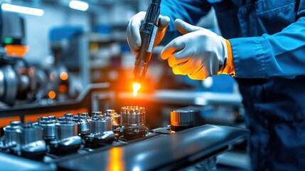 Industrial Worker Soldering Components in Factory