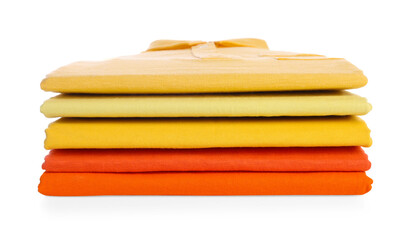 Poster - Stack of clean colorful t-shirts isolated on white