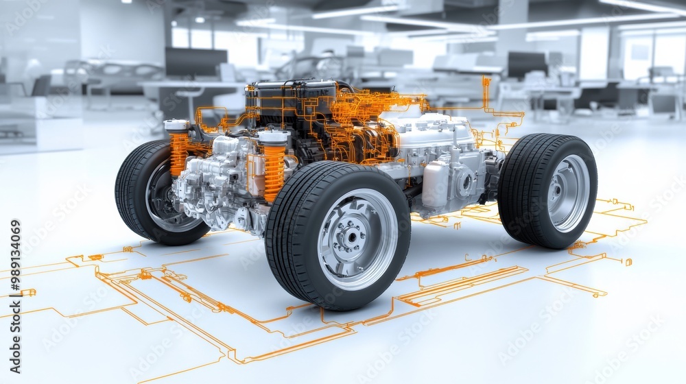 Detailed 3D Model of a Car Chassis and Engine Stock Illustration ...