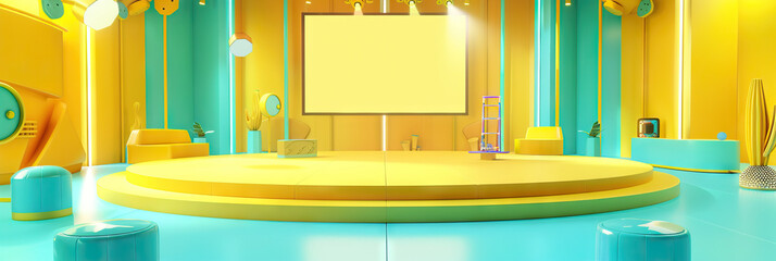 Wall Mural - Playful Game Show Environment: Yellow and Aqua