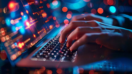 Computer programmer programming on laptop
