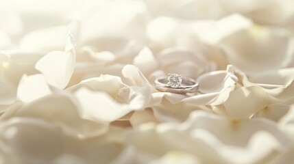 Wall Mural - wedding rings on white rose petals