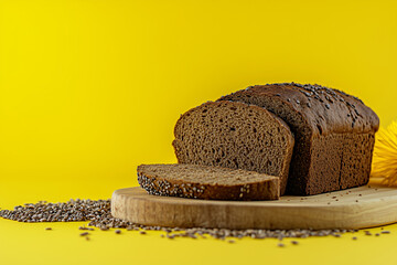 A freshly baked sourdough loaf with whole grain flour, sliced and arranged on a wooden board,luffy bread emphasizes comfort, health, and homemade goodness.
