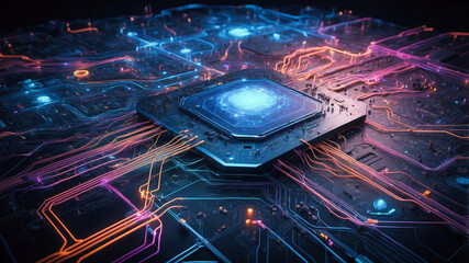 Wall Mural - Futuristic high-tech circuit board layout