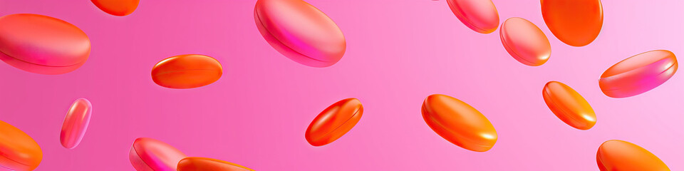 Poster - Bright Pink Abstract Pattern with Falling Orange Ovals