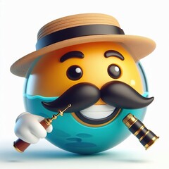 Wall Mural - 3D Happy one mustachioed emoji as a Oceanographer , white background