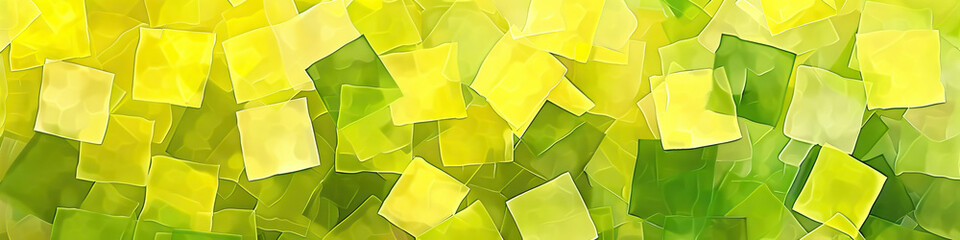 Poster - Lemony Yellow and Soft Green Abstract Pattern with Dropped Lime Squares