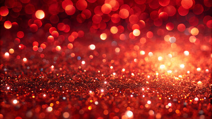 A fiery crimson glitter sheet, glowing with warmth and passion. Red glitter bokeh background with blurry lights