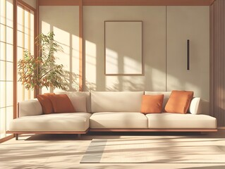 Minimalist and Inviting Modern Living Room with Refined Aesthetic and Calming Ambiance Featuring a Generous Sectional Sofa Subtle Textural Details