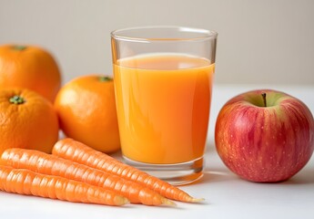 Wall Mural - Fresh Orange Juice with Carrots, Apple, and Oranges