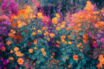 Blooming garden, dopamine colors, pixelated effect, modern visual